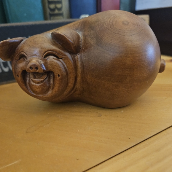 Vintage Japanese Happy Boxwood Carved Pig - Picture 3 of 13